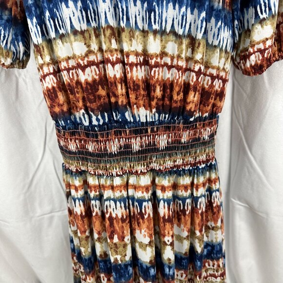 Veronica M Womens Boho Tie-Dye Dress With 3/4 Sleeves & Smocked Waist - Medium - Picture 3 of 6